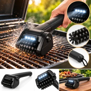Akumulatorová rotačná kefa na čistenie grilu bez kovových štetín, LED osvetlenie