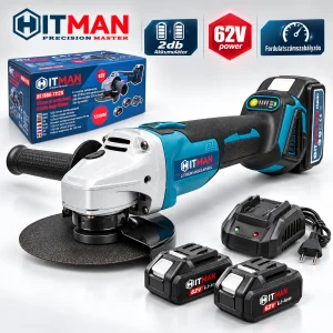 Akumulátorová uhlová brúska HITMAN HT-BAG-1112R 62 V, 125 mm, digitálna regulácia, 2× akumulátor
