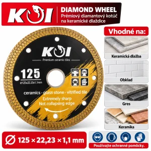 5x Diamantové kotúče KOI 125 × 22,23 × 1,1 mm na gres a dlažbu