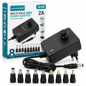 Univerzálny napájací adaptér 3–12 V, 30 W, 2 A s 8 koncovkami – KOUVOLSEN CX-258